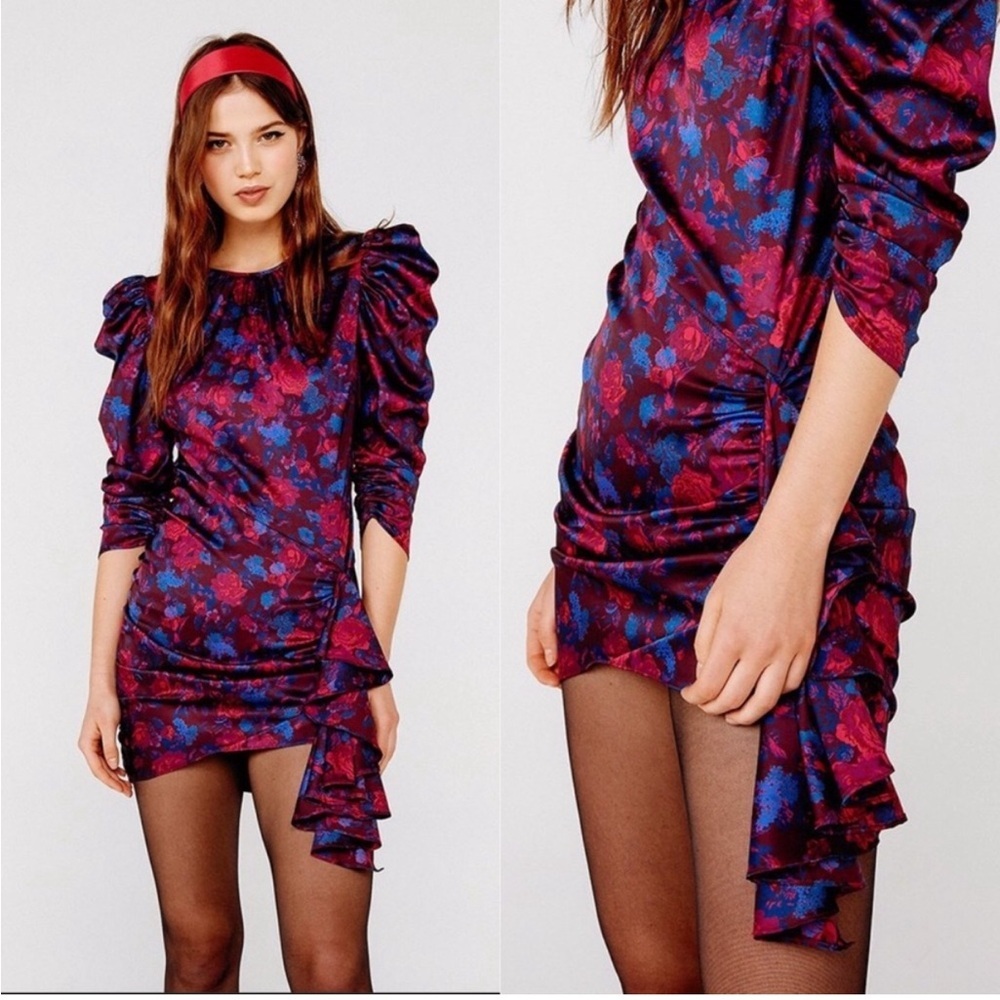 For Love And Lemons Floral Long Sleeve Dress - Red and Blue